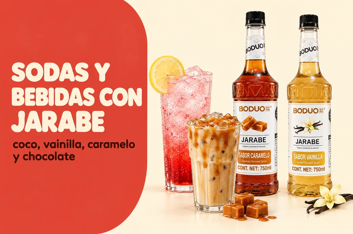 Sodas y bebidas con jarabe: coco, vainilla, caramelo y chocolate